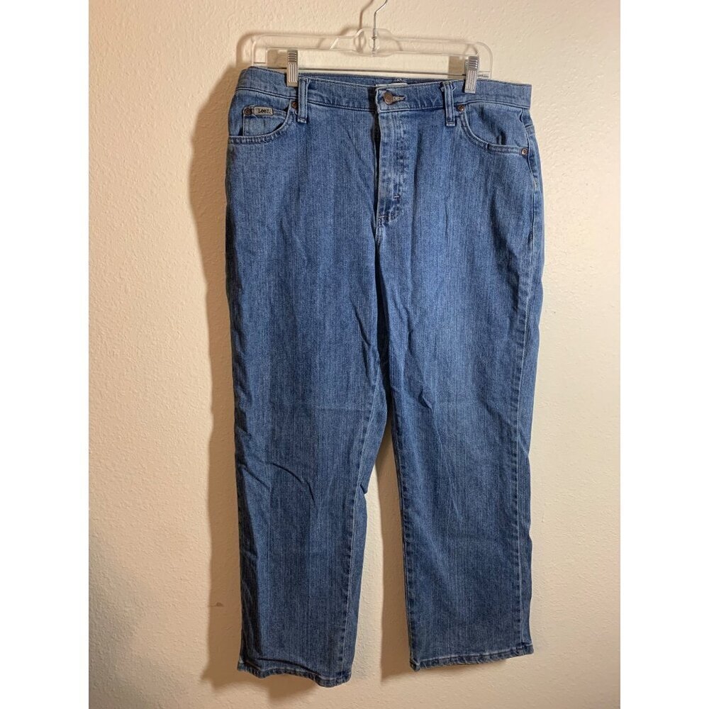 Lee Relaxed Straight Leg Denim Blue JeansWomens Size 14 Short AC10